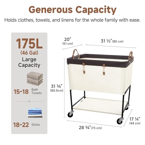 StorageWorks Laundry Cart, 2 Tier Rolling Laundry Basket, Heavy Duty Laundry Basket with Lockable Wheels, Laundry Room Organization and Storage, Clothes Hamper for Bedroom, Dorm, Closet, 46Gal, Beige - color: Beige, size: 46Gal (175L)
