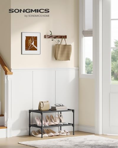 SONGMICS Shoe Rack, 2-Tier Shoe Storage Organizer, Space-Saving, 11.7 x 16.5 x 12.2 Inches, Entryway, Metal Frame, Non-Woven Fabric Shelves, Ink Black ULSH012BH01 - color: Ink Black, size: 2 Tiers (16.5"W)