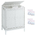 SETVSON Laundry Hamper with Lid,112 L Handwoven Rattan Wicker Laundry Basket, 2 Removable Liner Bags Metal Heightened Feet,6 Mesh Bags,2 Section Large Clothes Hamper for Bathroom Bedroom, Cloud White - color: Cloud White, size: 112 L - 29.6 gal