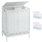 SETVSON Laundry Hamper with Lid,112 L Handwoven Rattan Wicker Laundry Basket, 2 Removable Liner Bags Metal Heightened Feet,6 Mesh Bags,2 Section Large Clothes Hamper for Bathroom Bedroom, Cloud White - color: Cloud White, size: 112 L - 29.6 gal