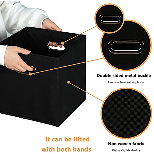 Yunkeeeper storage bins Cubes, Fabric Cube Organizer with Handle, Foldable Cube Bins for Cloth or Accessary Storage, 11x11x11, Set of 3, (Black) - color: Black, size: 3 Pack
