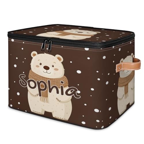 Custom Storage Basket with Name, Personalized Storage Bins with Zipper Lid, Foldable Fabric Storage Box Large capacity with Handle Scarf Bear - color: Option 2
