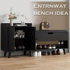 ZOPEND 50" Entryway Shoe Bench with Hidden Storage,Shoe Organizer Storage Bench with Shelf and Cabinet Entryway Bench for Bedroom Living Room and Hallway