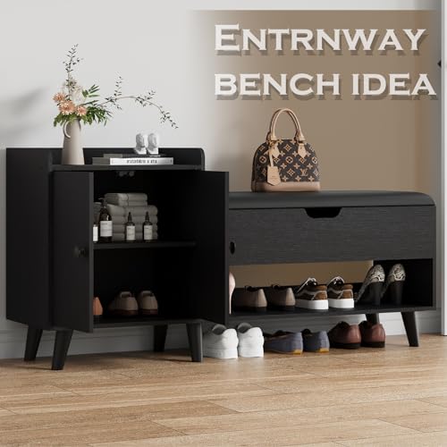 ZOPEND 50" Entryway Shoe Bench with Hidden Storage,Shoe Organizer Storage Bench with Shelf and Cabinet Entryway Bench for Bedroom Living Room and Hallway