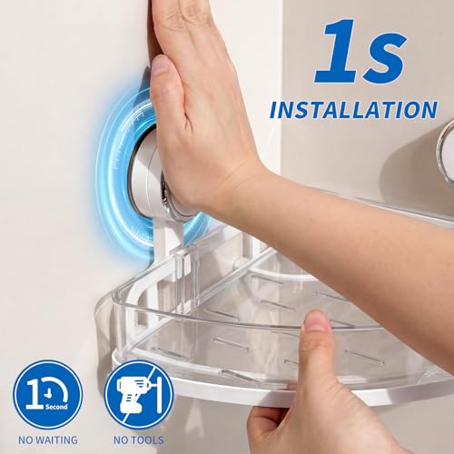 Suction Cup Corner Shower Caddy, Shower Caddy Basket Powerful Suction Bathroom, Waterproof & Rustproof Organizer for Bathroom Storage, No-Drilling Removable- 1 Pack - color: White1