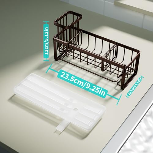 HapiRm Sponge Holder for Kitchen Sink - Self-draining Sink Caddy with Brush and Dishcloth Holders, Stainless Steel Kitchen Organizer for Countertop - Bronze - color: Bronze, size: with Dishcloth Holder