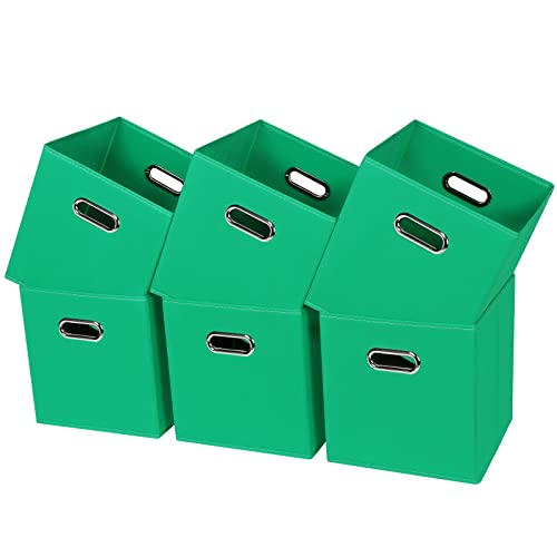 Black Fabric Cubby Storage Bins,13x13x13 Inches ,Cube Organizer Bin Foldable Storage Boxes with Dual Handles Fabric Organizer Box and collapsible Storage basket,Set of 6,Green - color: Green, size: 6 Pack