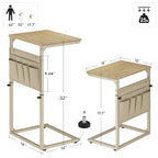 Vagusicc C Shaped End Table, 32'' Tall Side Table for Couch, Adjustable Height Small Couch Side Table for Small Spaces, End Table Slide Under Sofa Table TV Tray Table Arm Table for Living Room - color: Natural