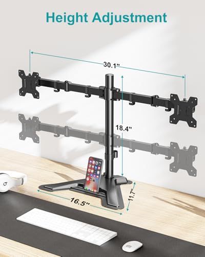 MOUNT PRO Dual Monitor Stand, Free-Standing Full Motion Monitor Desk Mount Fits 2 Screens up to 27 inches,17.6lbs with Height Adjustable, Swivel, Tilt, Rotation, VESA 75x75 100x100, Black - color: Black, size: Dual