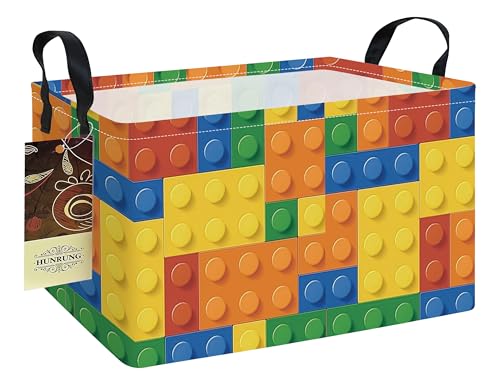 HUNRUNG Rectangle Storage Basket Cute Canvas Organizer Bin for Pet/Children Toys, Books, Clothes Perfect for Rooms(REC-Colorful Blocks) - color: REC-Colorful Blocks