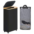 efluky Slim Laundry Basket with Wheels, Narrow Rolling Laundry Hamper with Lid and Removable Bag, Aesthetic Dirty Clothes Hamper on Wheels for Laundry Room, Bedroom, Dorm and Bathroom, 75L Dark Black