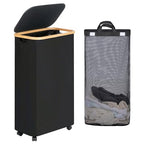 efluky Slim Laundry Basket with Wheels, Narrow Rolling Laundry Hamper with Lid and Removable Bag, Aesthetic Dirty Clothes Hamper on Wheels for Laundry Room, Bedroom, Dorm and Bathroom, 75L Dark Black