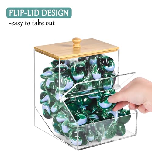 1.2GAL Large Acrylic Laundry Pods Container BY VEGEVIGI, Dishwasher Pods Holder Dispenser With Lid, Laundry Room Organization And Storage