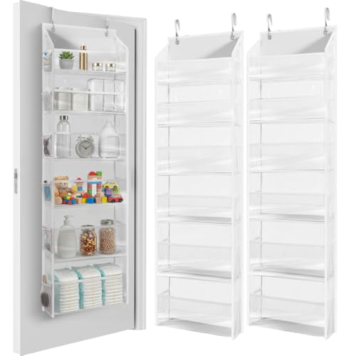 HOMELUX THEORY UPGRADED 6 Tiers Over The Door Organizer Hanging - 100D EXTRA THICK & 50lbs HUGE CAPACITY, 12 Side Mesh Pockets Over The Door Shoe Organizer, Hanging Closet Organizer (Transparent, 2pc) - color: 6. Transparent, size: Standard 2 sets