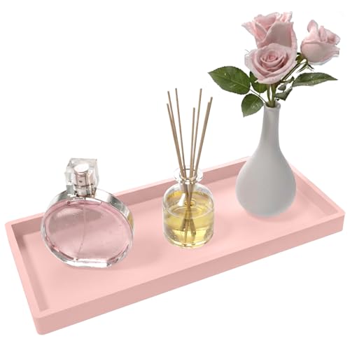 Bathroom Vanity Tray, Silicone 11.8 x 5 Inch Bathroom Counter Tray Decor, Extra-Large Bathroom Trays Holders and Organizers for Toilet Top, Dresser, Waterproof Decorative Tray, Pink - color: Pink, size: 11.8" x 5" x 0.8"