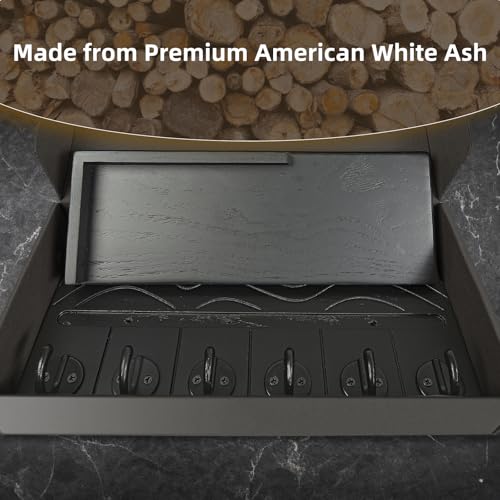 Key Holder Wall Decor-11.8" Solid Ash Wood Entryway Organizer with 6 Hooks & Extra Deep Storage Rack for Key, Mail, Wallet, Leash, Glasses, Hand-polished & Stained, Easy-Assembly - color: Charcoal