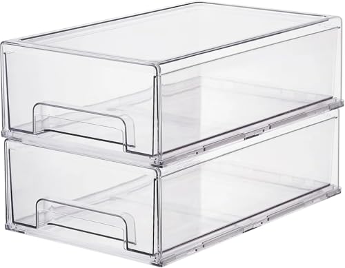 ShelfShaper Clear Plastic Storage Drawer Organizer Bins, Perfect for Kitchen Organization or Pantry Organization and Storage, Fridge Drawer Organizer Bins, Pantry Storage and Organization Bins - size: Medium 13.5 x 8.3 x 4.5