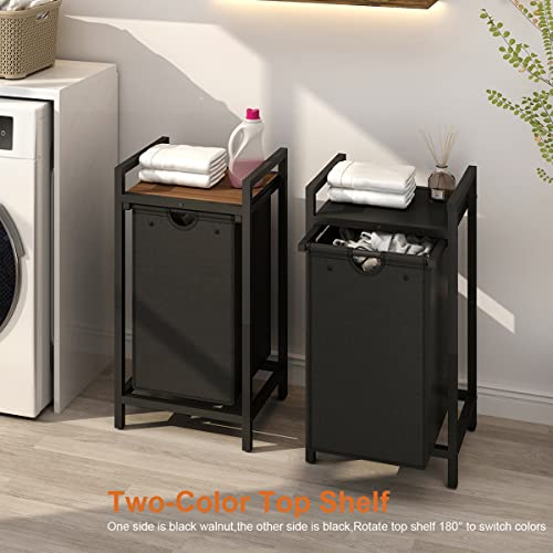 LAATOOREE Laundry Hamper, Two-Color Laundry Basket with Removable Laundry Bag and Top Shelf, Clothes Hamper for Samll Space,Laundry Room, Bedroom, Bathroom - style: 1bag-Black Walnut