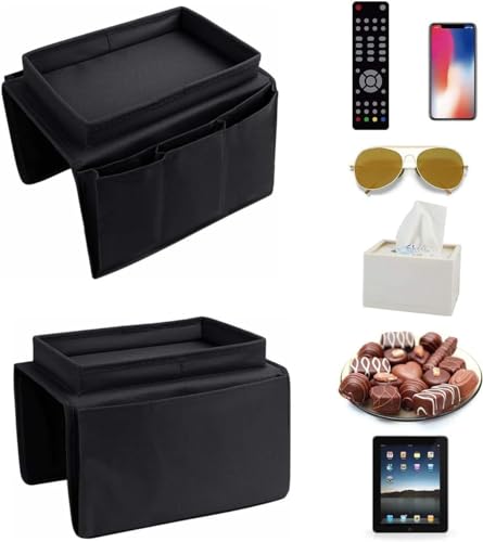 Sofa Armrest Organizer with Cup Holder No-Slip Couch Sofa Armrest Organiser Couch Remote Caddy Control Holder with 1 Large Pockets and 3 Small Pockets for TV Remotes Cellphone Magazines Drinks (Black) - color: Black