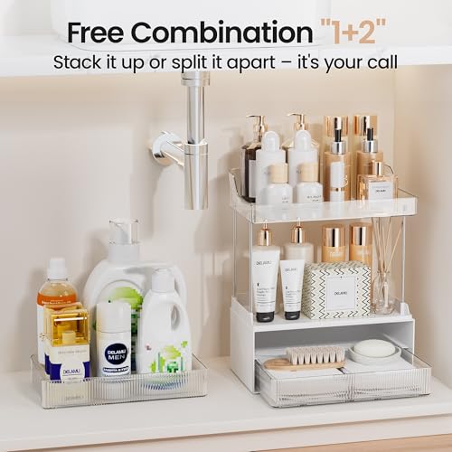 Delamu Bathroom Organizers and Storage, 2 Tier 2 Drawer Makeup Organizer Countertop, Easy to Install, Ideal for Bathroom Counter, Vanity, Clear - color: Clear, size: 2Drawers 1 Pack