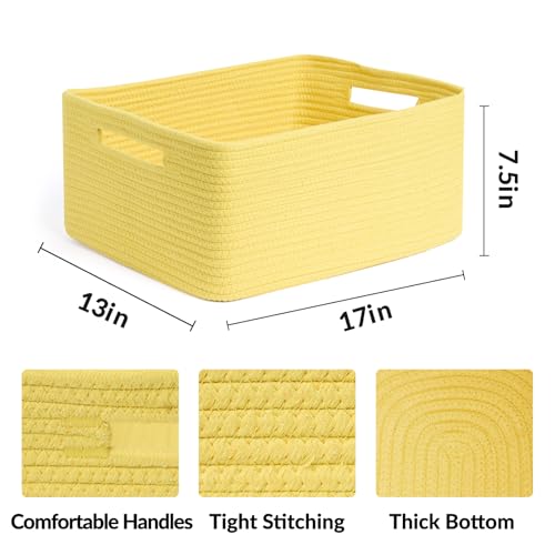 MiniArk Large Storage Baskets for Shelves, Closet Organizers Bins for Clothes Blanket Towels, Baby Nursery, Toy Baskets Box, Woven Rope Baskets, 17 x 13 x 7.5”, 2 Packs Yellow - color: Yellow, size: 2pcs-L17×W13×H7.5"