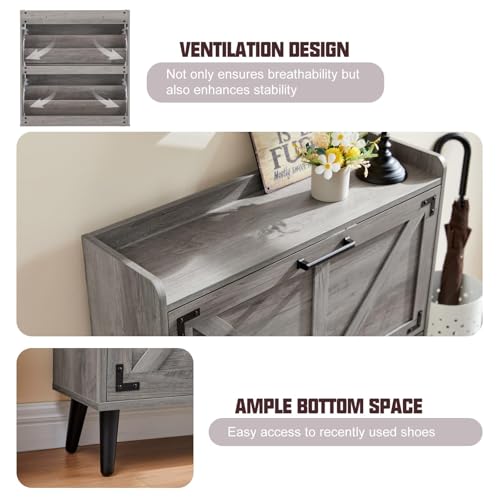 Barnyatoh Shoe Storage Cabinet with 2 Flip Drawers, Farmhouse Hidden Shoe Organizer, Narrow Slim Shoe Rack Cabinet for Entryway Hallway,Washed Gray - color: Washed Gray