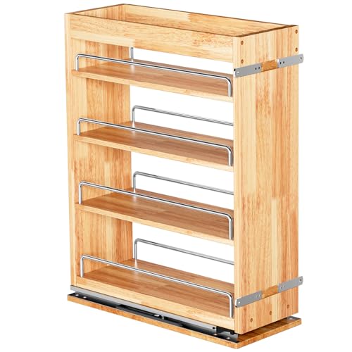 4 Tier Pull Out Spice Rack Holder Shelves (6.5" W x 22" D), spice organization for cabinet Storage Organization, pull out spice racks for inside cabinets - size: 6.5" W x 22" D Wood (4 tier)