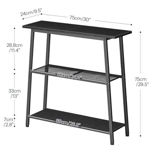 HOOBRO 30" Narrow Console Table, 3-Tier Small Entryway Table with Storage Shelves, Behind Couch Sofa Table, Hallway Table for Entryway, Foyer, Hallway, Living Room, Black BB62XG01 - color: Black