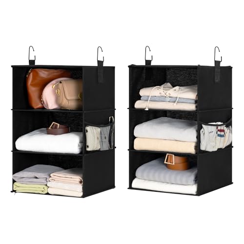 StorageWorks Hanging Closet Organizer 6-Shelf, Jumbo Separable Two 3 Shelf Closet Storage Organizer with Side Pockets, Portable Hanging Shelves for Wardrobe, RVs, 13" D x 15" W x 48 ¼"H, Black - color: Black, size: 13"D x 15"W x 48 ¼"H