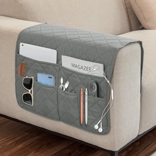 Remote Control Holder for Recliner,Non Slip Armchair Caddy,Sofa Armrest Storage Organizer for Recliner Couch With 6 Pockets for TV Remote,Cell Phone,Magazine - color: Grey