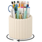 Anyoifax 360° Rotating Pen Holder 7 Slots Desk Organizer Removable Pencil Cup Plastic Art Supplies and Accessories Desktop Storage Box Caddy for Office, School, Home (Beige) - style: Stripe Beige