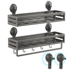 Suction Cup Shower Caddy, 15.7inch Extended Version, with 5 Hooks & Towel Rrack, No Drilling Required, Rust-Resistant Bathroom Shower Organizer (Dark Gray, 2-Pack) - size: 15.7 inches(2-pack US)