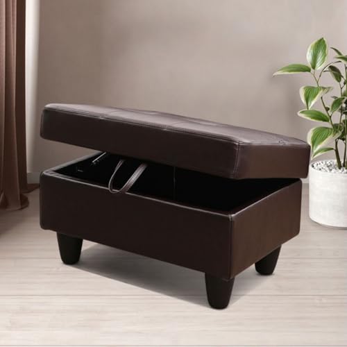 Ottoman Storage Ottoman Bench Faux Leather Footrest Footstool with Hinged Lid for Living Room, Bedroom, Entryway, Brown, 28.5"X19"X17.5" - color: Brown