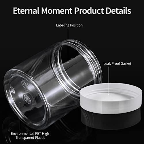 48 Pack 8 OZ Plastic Jars Round Clear Cosmetic Container Jars with White Lids, Eternal Moment Plastic Slime Jars for Lotion, Cream, Ointments, Makeup, Eyeshadow, Rhinestone, Samples, Travel Storage - color: White Lid, size: 8 Ounce