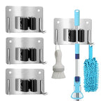 Mop and Broom Holder Wall Mount Stainless Steel 304 Tool Garage Organization Rack Scew and Self Adhesive Broom Hanger Heavy Duty 4pcs