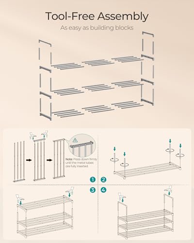 SONGMICS Shoe Rack, 3-Tier Shoe Organizer, Metal Storage Shelf, Upright or Upside Down, for 16-20 Pairs, Stackable, for Entryway, 11.8 x 36.2 x 21.7 Inches, Gray ULSA303G01 - color: Grey, size: 3 Tiers (36.2"W)