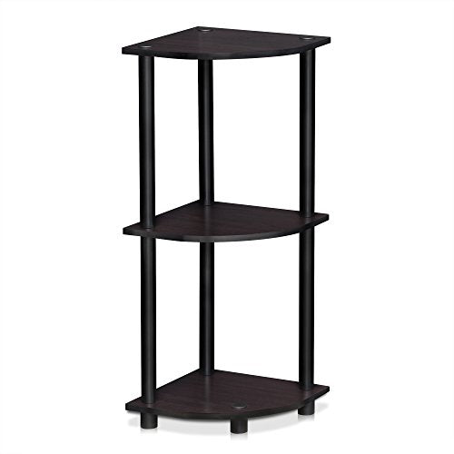 Furinno TURN-N-TUBE Corner Shelf, 3-Tier Corner Bookshelf, Display Storage Shelves with Open Shelves, for Organization and Storage, Living Room, Home Office, Garage, Dark Walnut - color: Dark Walnut, size: 3-Tier Round Tube