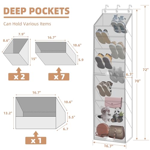STORAGE MANIAC Over the Door Shoe Organizer with Curtain Dustproof Heavy-Duty Large Deep Pocket Hanging Shoe Organizer for Closet Dorm & Narrow Door Storage Shoe Holder Shoe Rack, 9-Shelf Black 1 Pack - color: Black, size: 9-Shelf