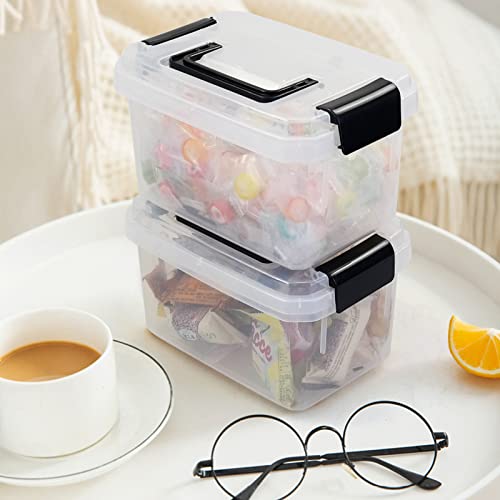 Jekiyo 2.5 Quart Plastic Latching Box, Clear Bin with Black Handle, 4 Packs - size: 2.5 Quart