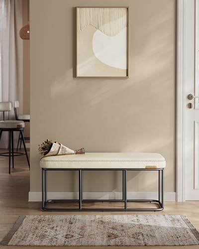VASAGLE EKHO Collection - Storage Bench for Entryway, Ottoman Bench with Steel Frame, 43.3-Inch Wide, Synthetic Leather, Living Room, Mid-Century Modern, Loads 660 lb, Cream White ULOM085W02 - color: Cream White, style: Steel Frame Bench