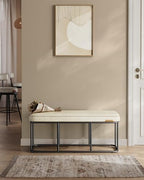 VASAGLE EKHO Collection - Storage Bench for Entryway, Ottoman Bench with Steel Frame, 43.3-Inch Wide, Synthetic Leather, Living Room, Mid-Century Modern, Loads 660 lb, Cream White ULOM085W02 - color: Cream White, style: Steel Frame Bench