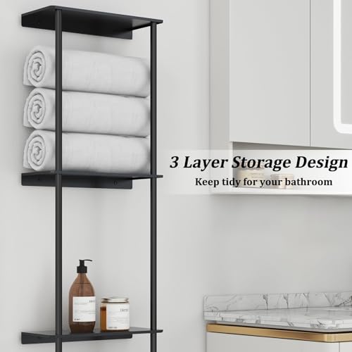 Towel Storage for Bathroom, 3 Tier Towel Rack with Shelf and Towel Bar, Wall Mounted Towel Racks for Bathroom Towel Storage and Organizer - Matte Black - color: Black - 3tier