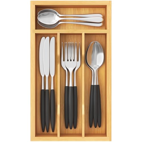 Lifewit Silverware Drawer Organizer, Expandable Utensil Tray for Kitchen, Flatware and Cutlery Holder, Wood Adjustable Storage for Spoons Forks Knives, 6.9 x 12.8, Natural - color: Natural, size: 6.9''W x 12.8''D