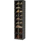 Foldable Shoe Organizer Storage Box, Portable Extra Large Folding Shoe Rack for Closet, Shoe Storage Box with Magnetic Transparent Door and Wheels, 9 Layers 18 Grids with 4 Big Grids - size: Black 9 Layers-C