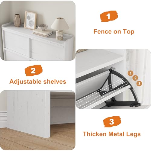GarveeHome Shoe Cabinet with 4 Flip Drawers, Wooden Shoe Organizer Cabinet with Adjustable Shelf, Shoe Storage for Entryway, Hidden Shoe Cabinet for Hallway, Living Room, White - color: White, size: 4-Drawers