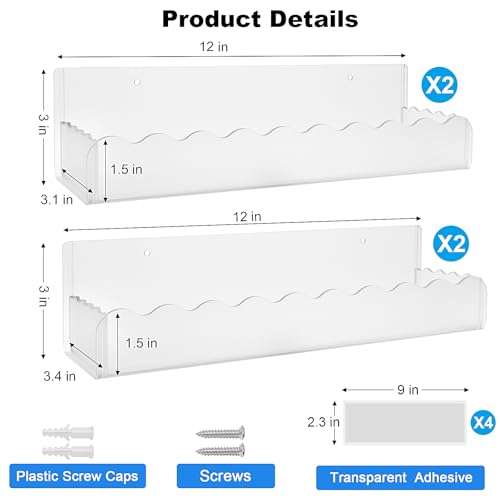 12 inch Spice Rack Wall Mounted,4 Pack Spice Organizer Shelf for Stove Cabinet Pantry Door, Adhesive or Screw Hanging Wall Spice Shelf Storage Holder in Kitchen and RV - Frost Color - color: Frost, size: 12"