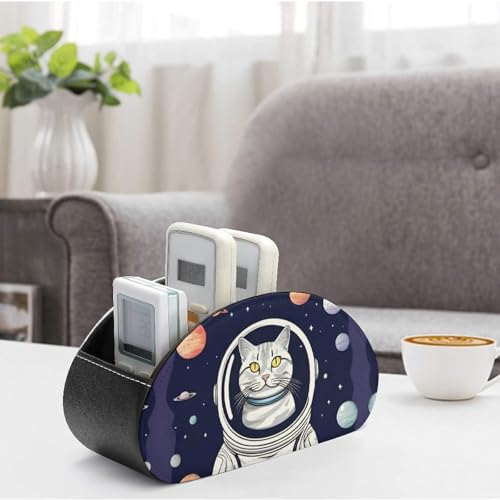 PU Leather Remote Control Organizer Box 5-Slot Multifunctional Cat in Spacess Storage Holder for TV/DVD/Accessories Stylish Desk Decor for Living Room, Bedroom, Office - color: Cat in Spacess