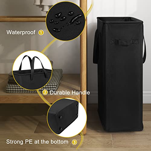 Chrislley 45L Slim Laundry Hamper Narrow Laundry Basket with Handle Foldable Dirty Clothes Portable Skinny Hamper Organizer Storage Bins (22 inches, black) - color: black, size: 45l(14.96"l x 8"w x 21.65"h)