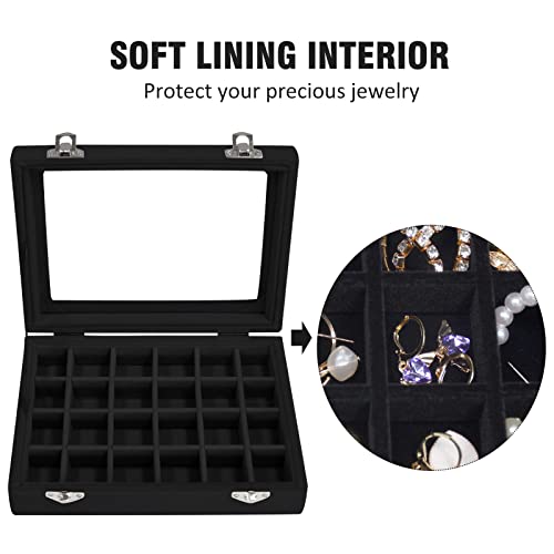 Vicoter Velvet Jewelry Box 24 Grid Jewelry Ring Display Organiser Box Tray Holder Earrings Storage Case for Girls Wife Mom Women (Black) - color: Black