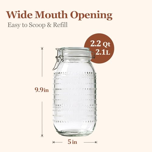 ComSaf 0.5 Gallon / 3 Pack Wide Mouth Glass Jars with Airtight Lids,Large Airtight Food Storage Containers for Pantry, Heavy-Duty Canister Set for Flour, Sugar, Cereal, Cookies, and Pet Food - size: 0.5 Gallon/3pcs